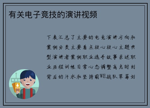 有关电子竞技的演讲视频